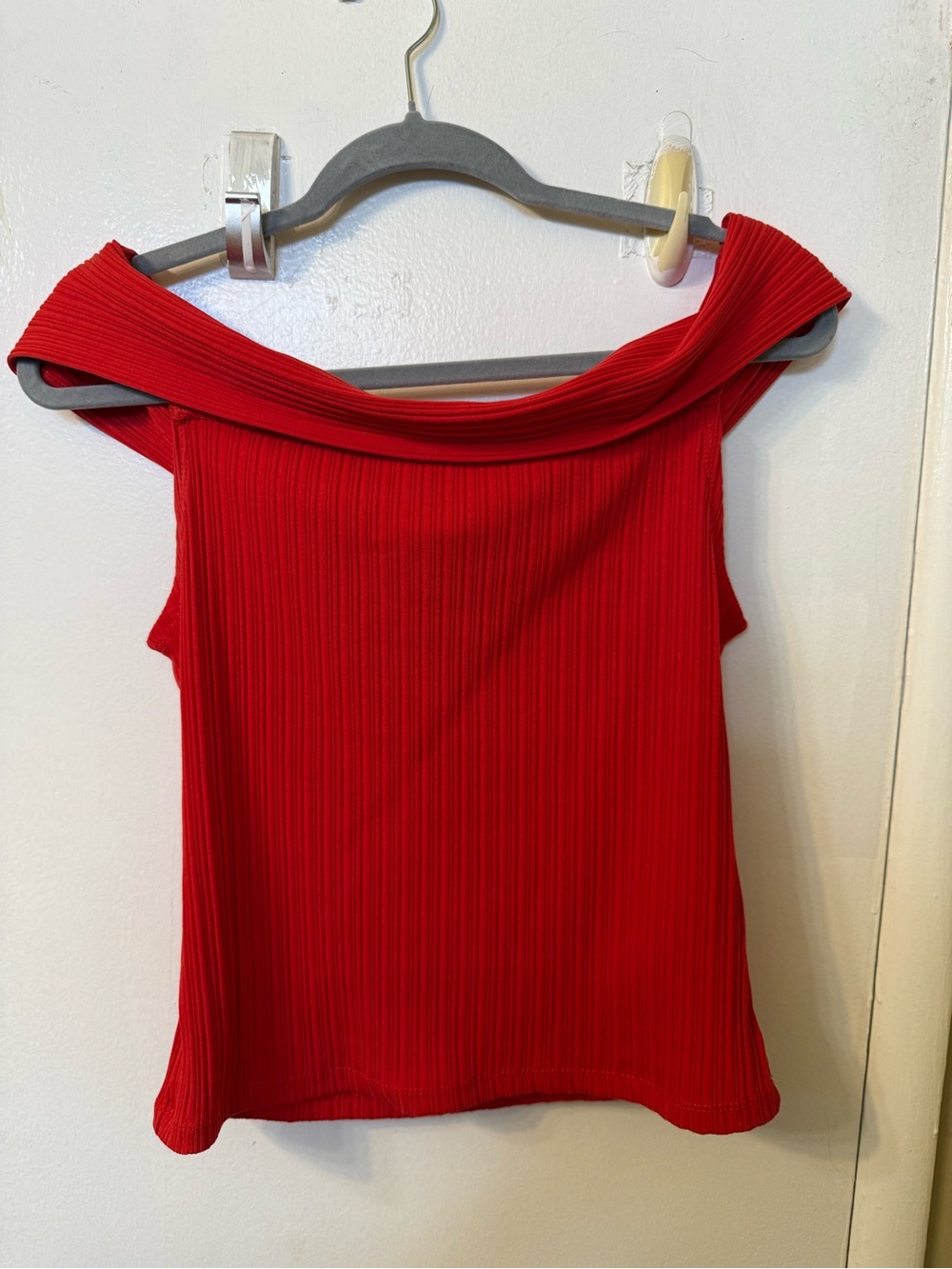 Madewell Off-Shoulder Ribbed Top - Red Orange - Picture 5 of 7